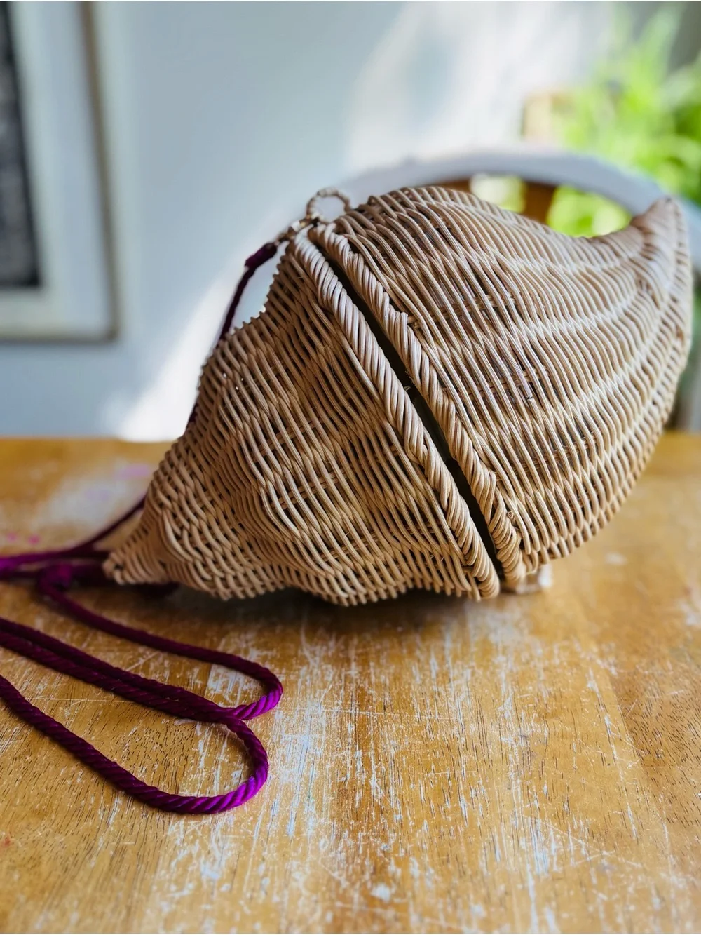 Woven Shell Crossbody Bag with Magenta Strap - Picture 9 of 9